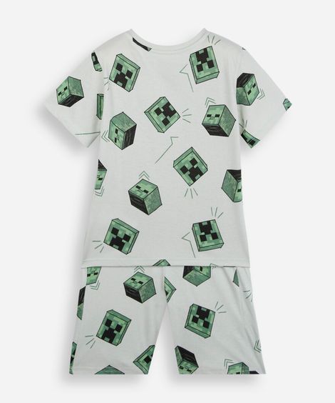 pijama curto infantil de algodão minecraft verde