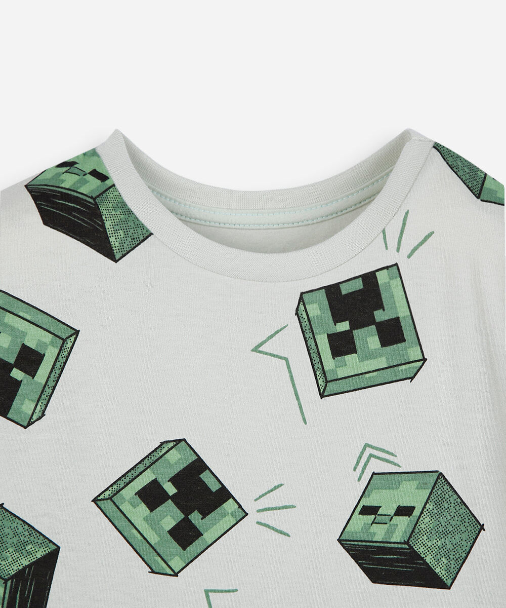 pijama curto infantil de algodão minecraft verde