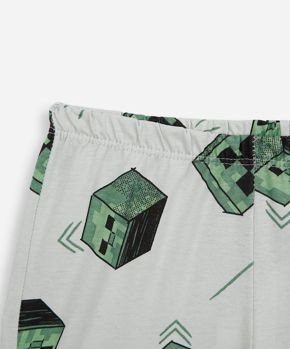 pijama curto infantil de algodão minecraft verde