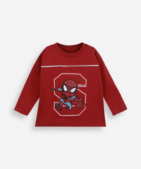 camiseta infantil de algodão manga longa homem aranha vermelha