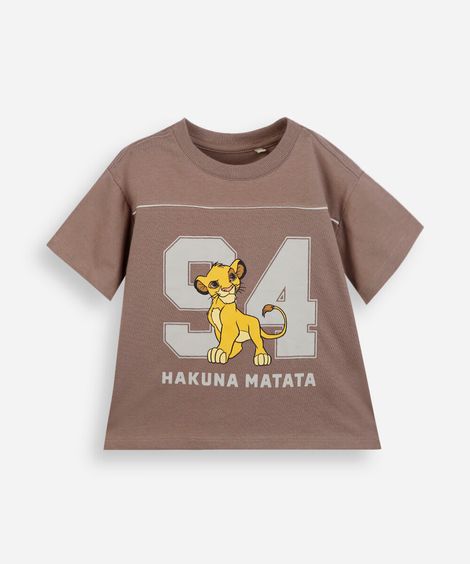 camiseta infantil de algodão manga curta simba bege