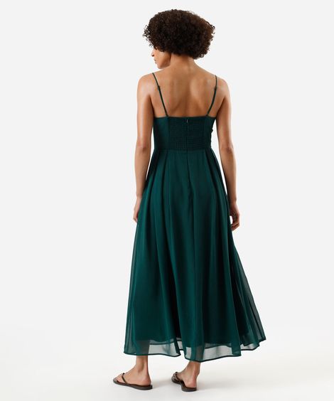 vestido midi alça fina feminino com pregas verde
