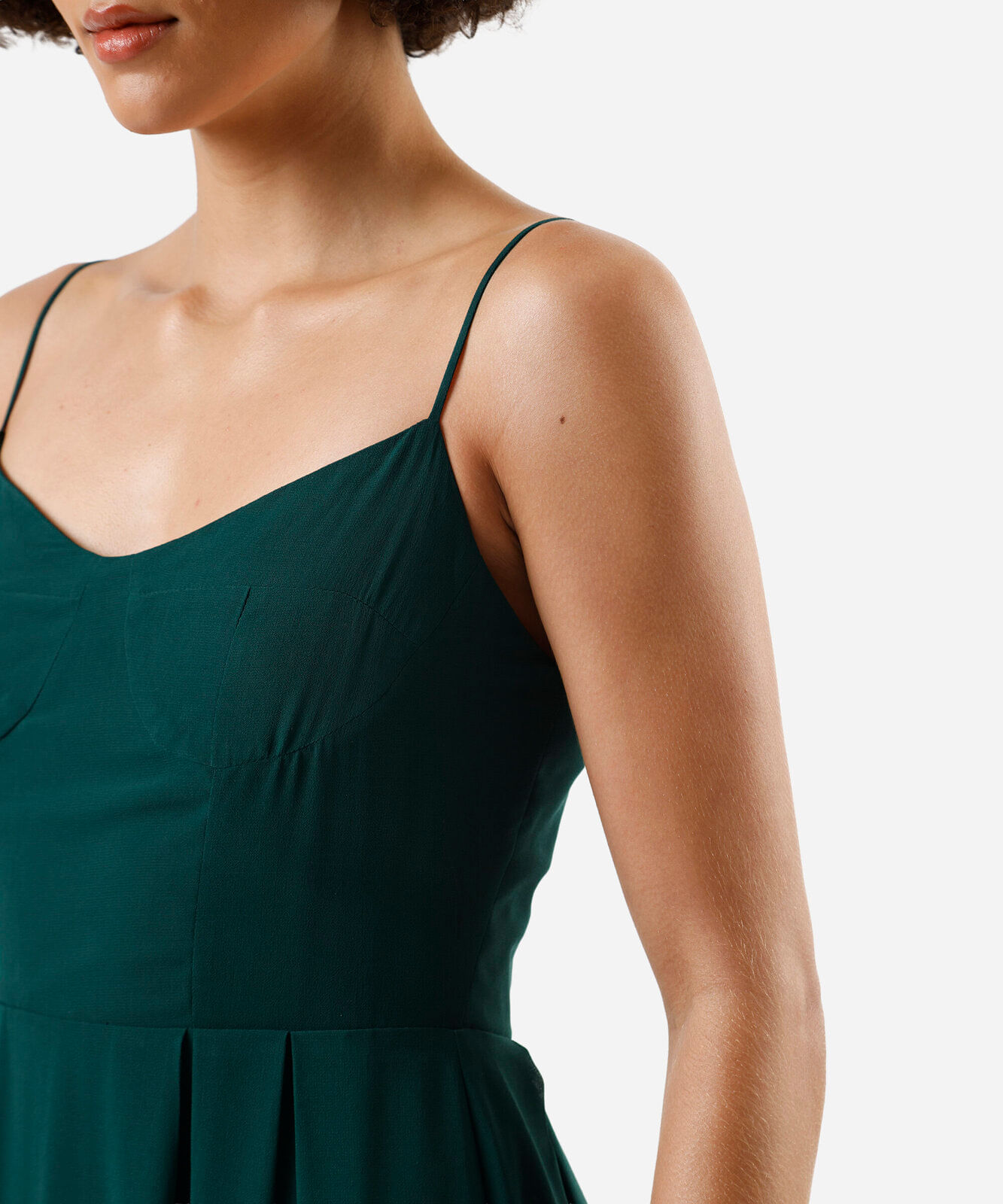 vestido midi alça fina feminino com pregas verde
