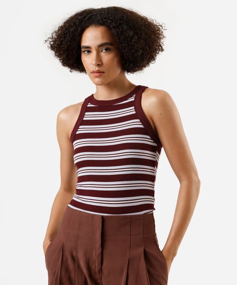 regata feminina canelada halterneck listrada vinho