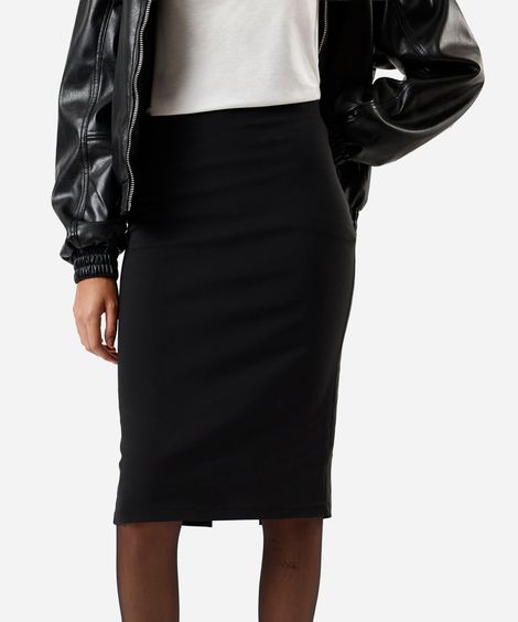 saia midi lápis feminina com fenda preta
