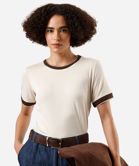 camiseta feminina de viscose manga curta bege
