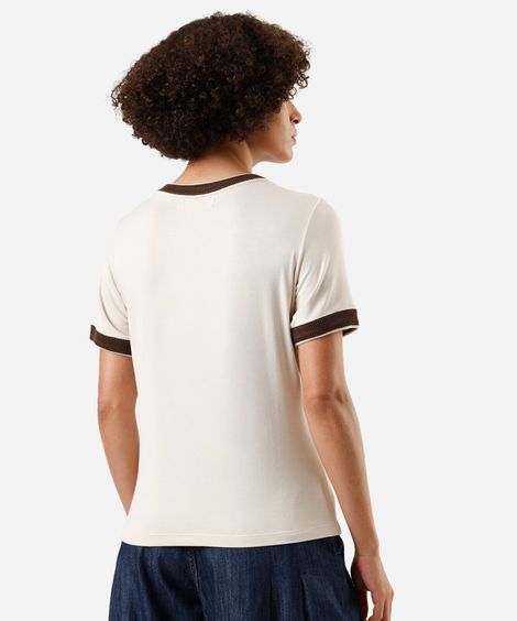 camiseta feminina de viscose manga curta bege