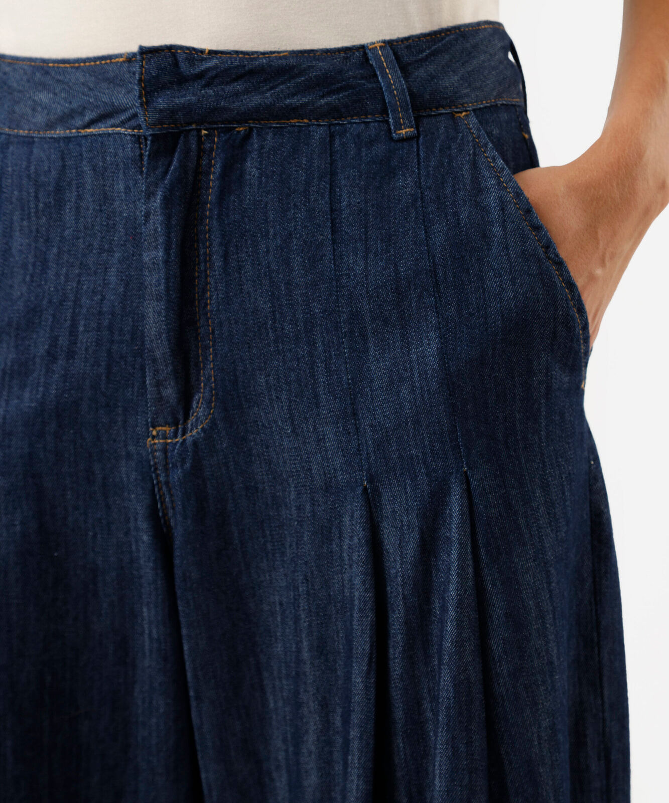 calça super wide leg feminina jeans com pregas cintura alta azul