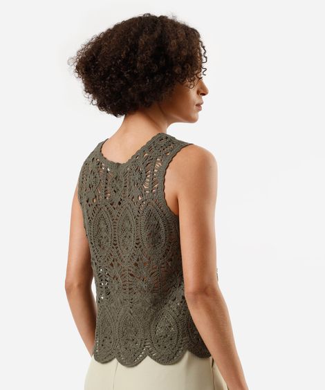 regata feminina de crochê floral verde