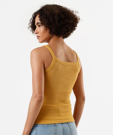 regata alça fina feminina de algodão canelada básica amarela