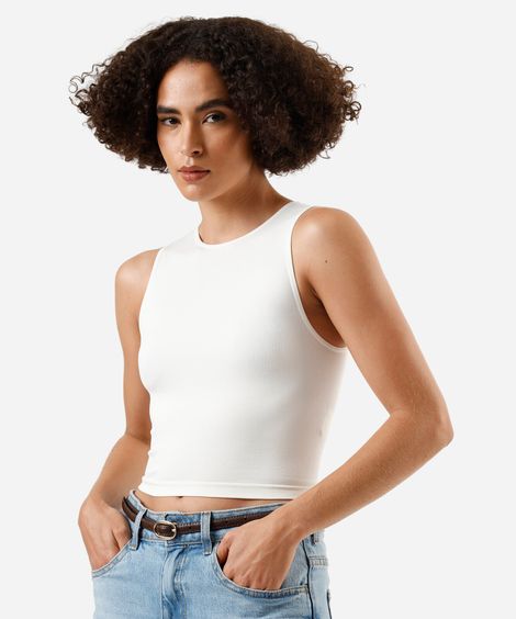 regata cropped feminina de poliamida canelada off white