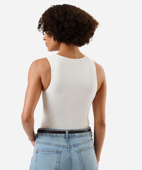 regata cropped feminina de poliamida canelada off white