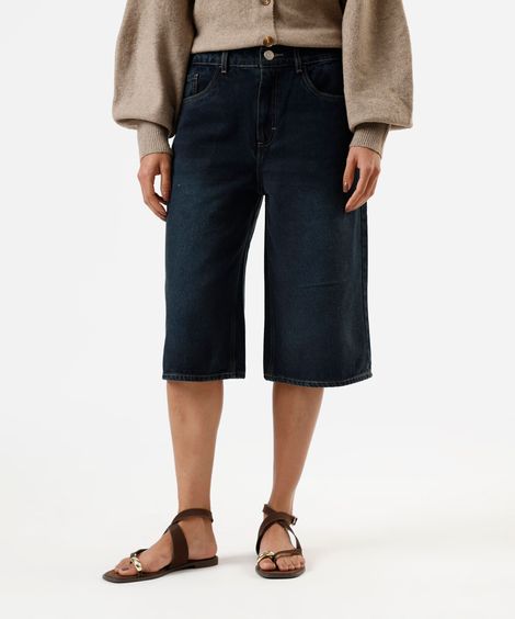bermuda jorts feminina jeans cintura média azul