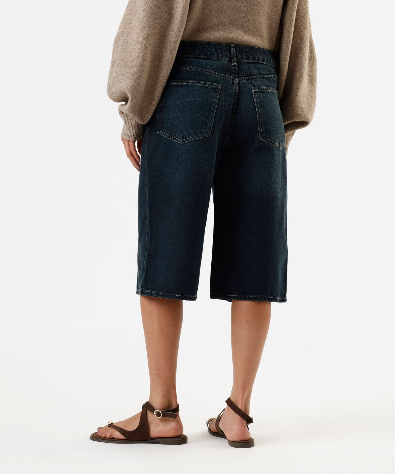 bermuda jorts feminina jeans cintura média azul