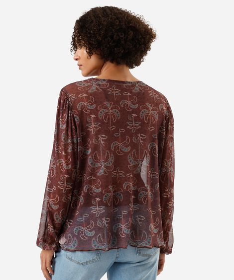 bata feminina de tule com recorte folhagens marrom