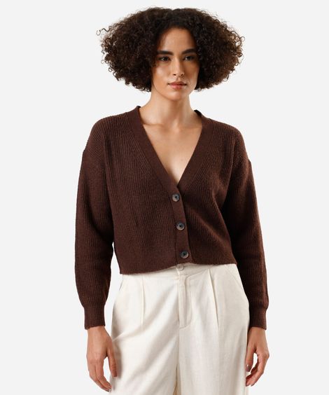 cardigan feminino de tricot canelado marrom