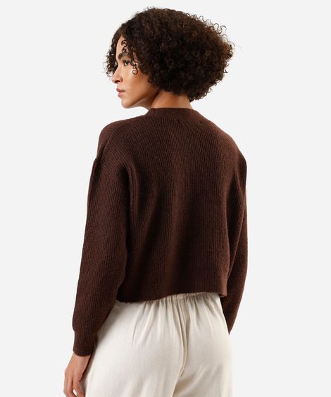 cardigan feminino de tricot canelado marrom