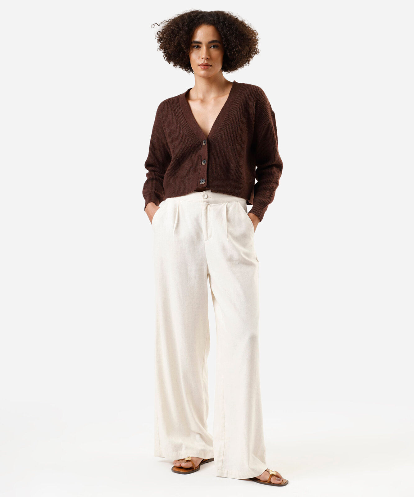 cardigan feminino de tricot canelado marrom
