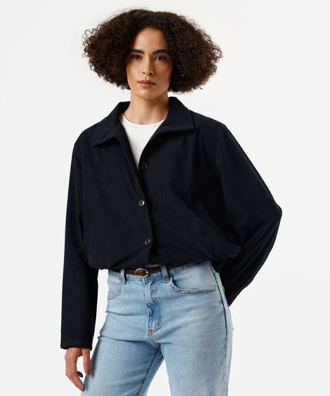 jaqueta feminina de veludo cotelê gola funnel neck azul