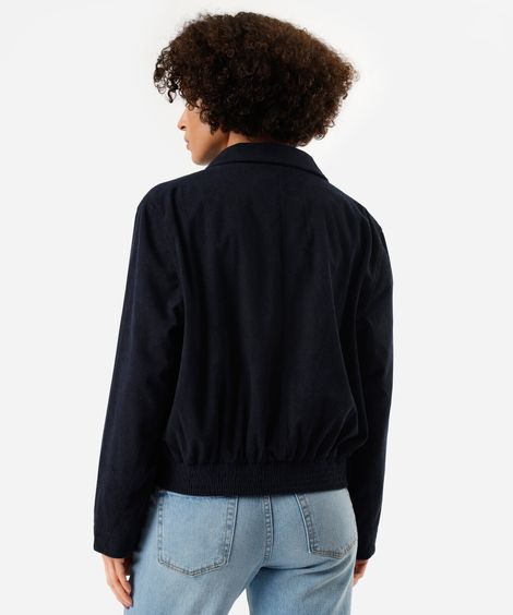 jaqueta feminina de veludo cotelê gola funnel neck azul