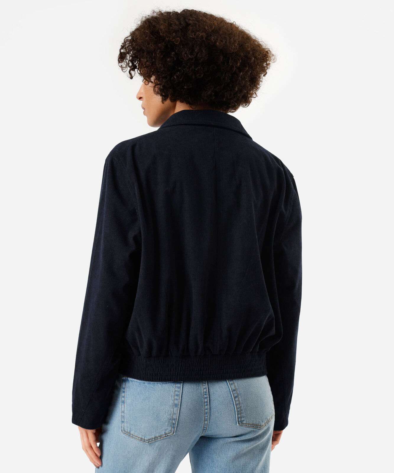 jaqueta feminina de veludo cotelê gola funnel neck azul
