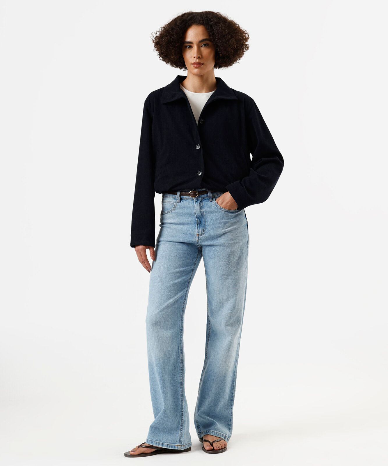 jaqueta feminina de veludo cotelê gola funnel neck azul