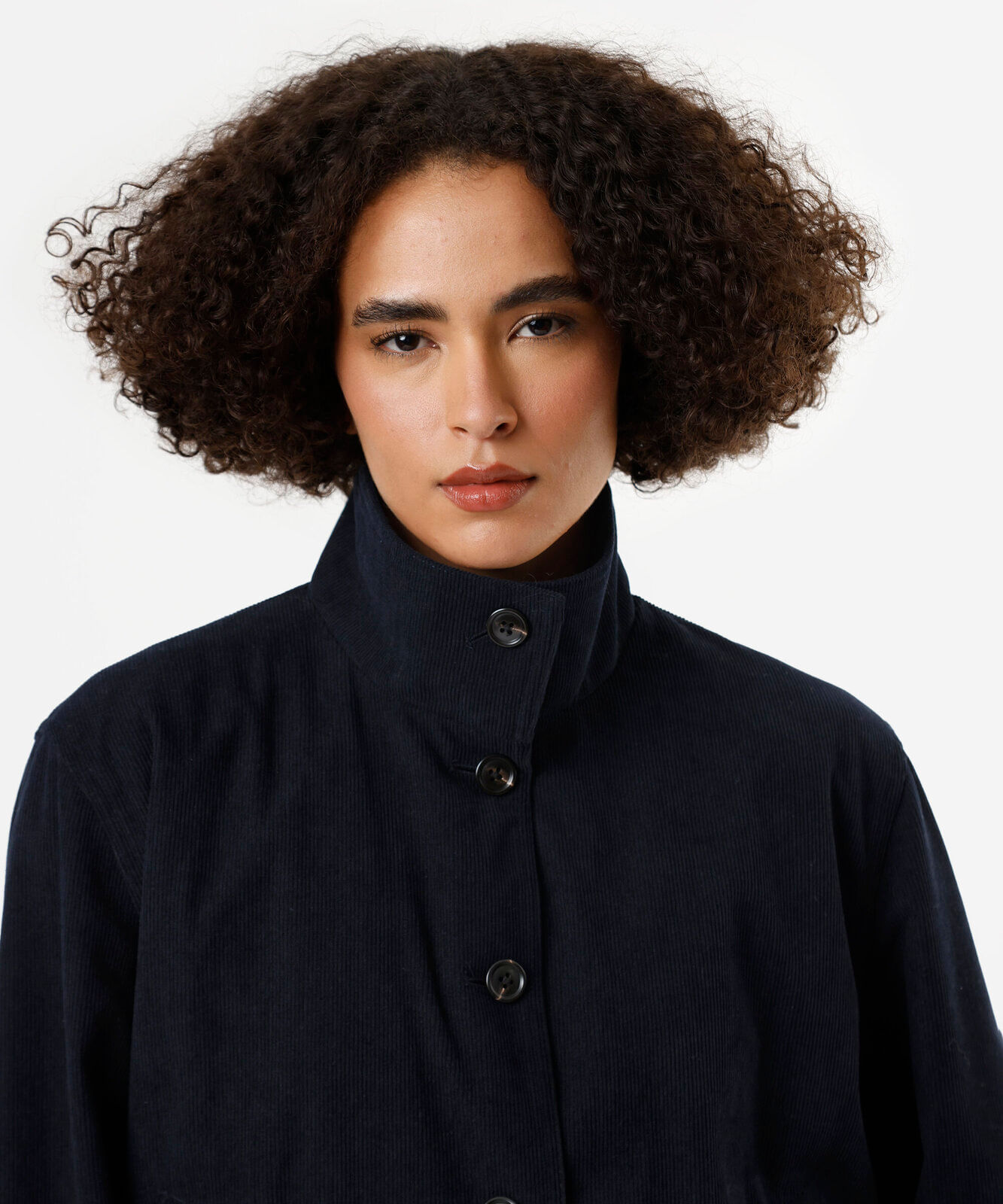 jaqueta feminina de veludo cotelê gola funnel neck azul