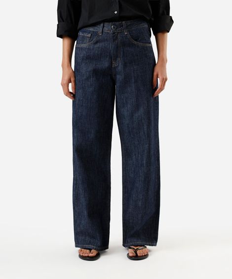 calça wide leg feminina jeans cintura alta azul