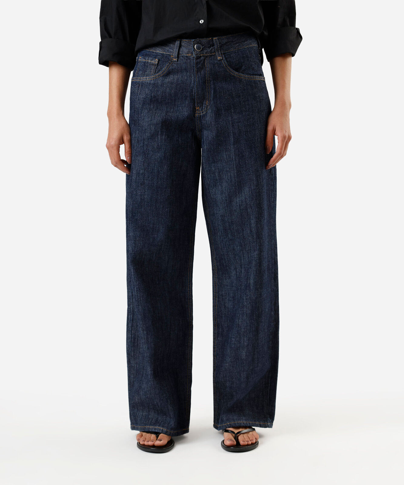 calça wide leg feminina jeans cintura alta azul