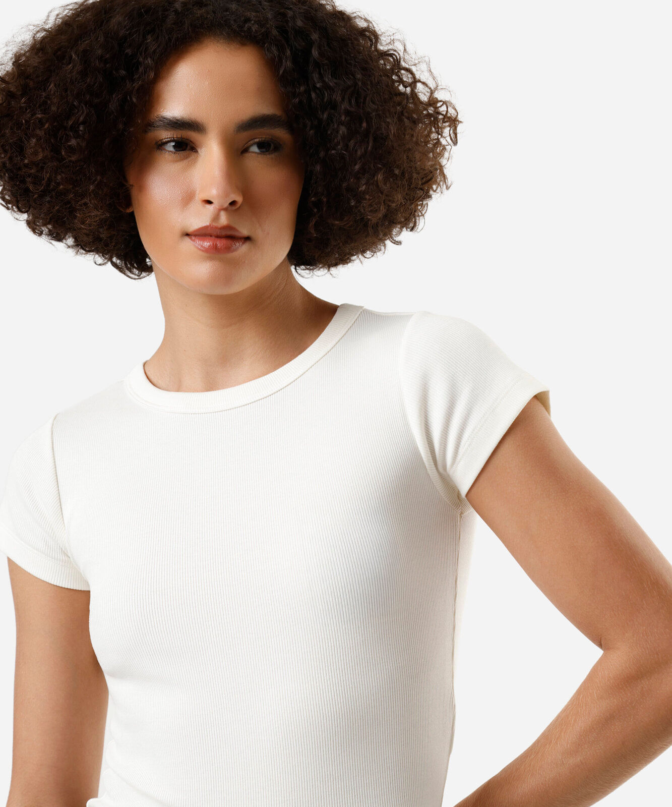 blusa baby look feminina de algodão peruano canelada off white