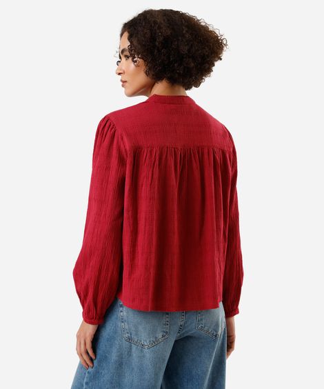 camisa de algodão com tule bordada vermelha