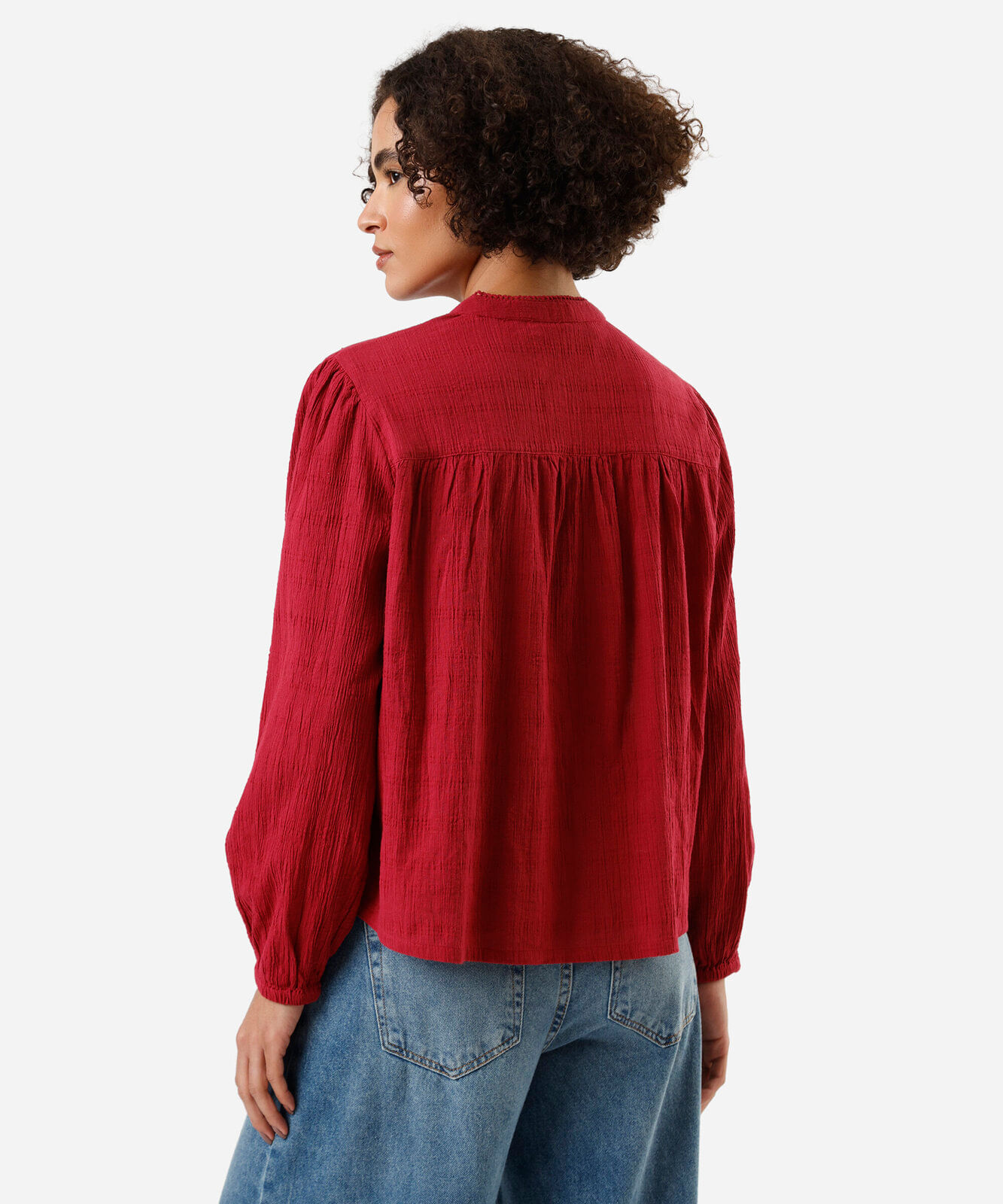 camisa de algodão com tule bordada vermelha