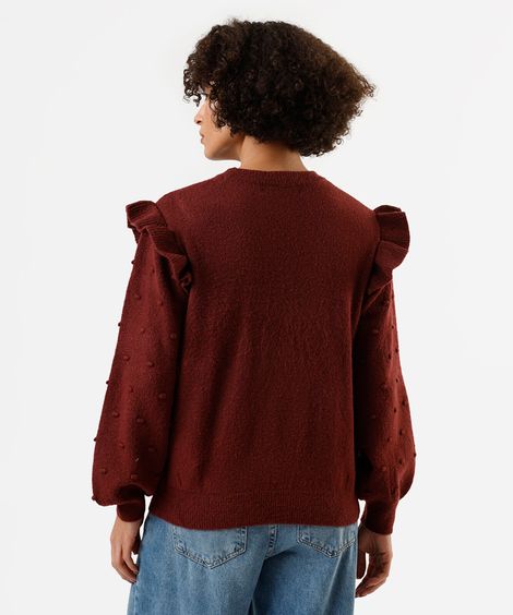 suéter feminino de tricot com babados texturizado vinho