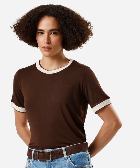camiseta feminina de viscose manga curta marrom