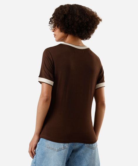 camiseta feminina de viscose manga curta marrom