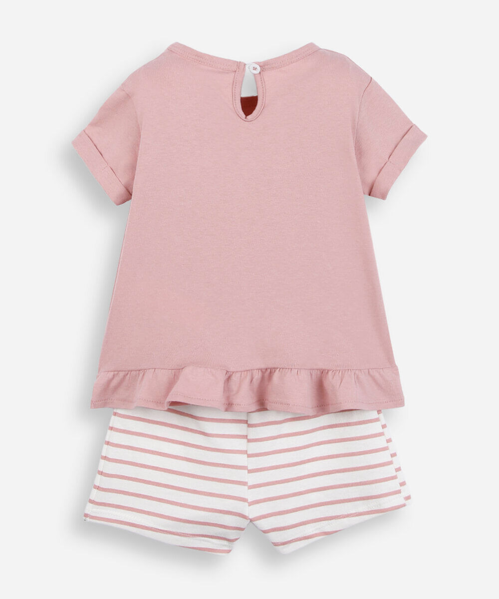 conjunto curto infantil de algodão listrado rosa