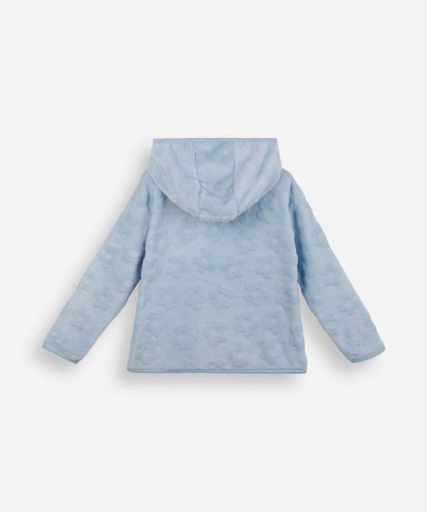 jaqueta infantil de fleece com capuz texturizada floral azul