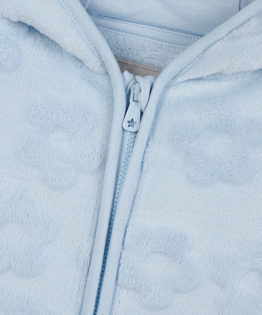 jaqueta infantil de fleece com capuz texturizada floral azul