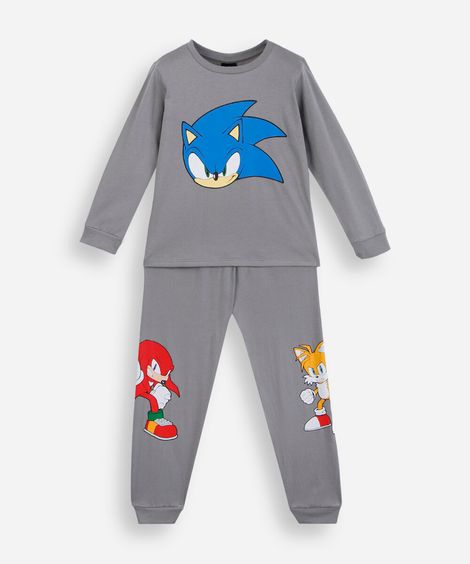 pijama longo infantil de algodão sonic cinza