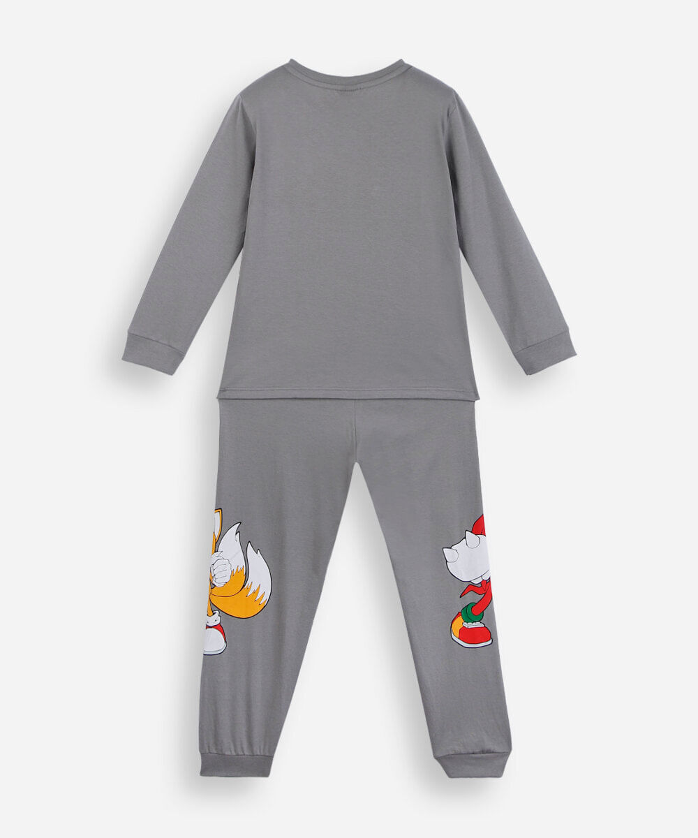 pijama longo infantil de algodão sonic cinza