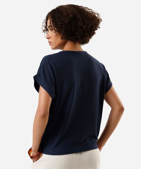 blusa texturizada manga curta azul