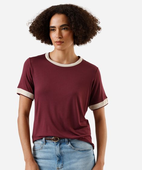camiseta feminina de viscose manga curta vinho