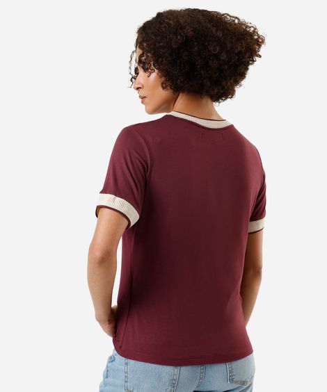 camiseta feminina de viscose manga curta vinho