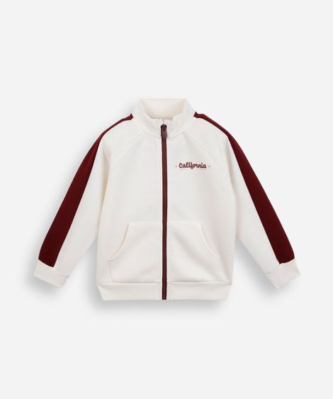 jaqueta infantil de moletom gola alta com recorte off white