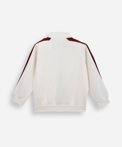 jaqueta infantil de moletom gola alta com recorte off white