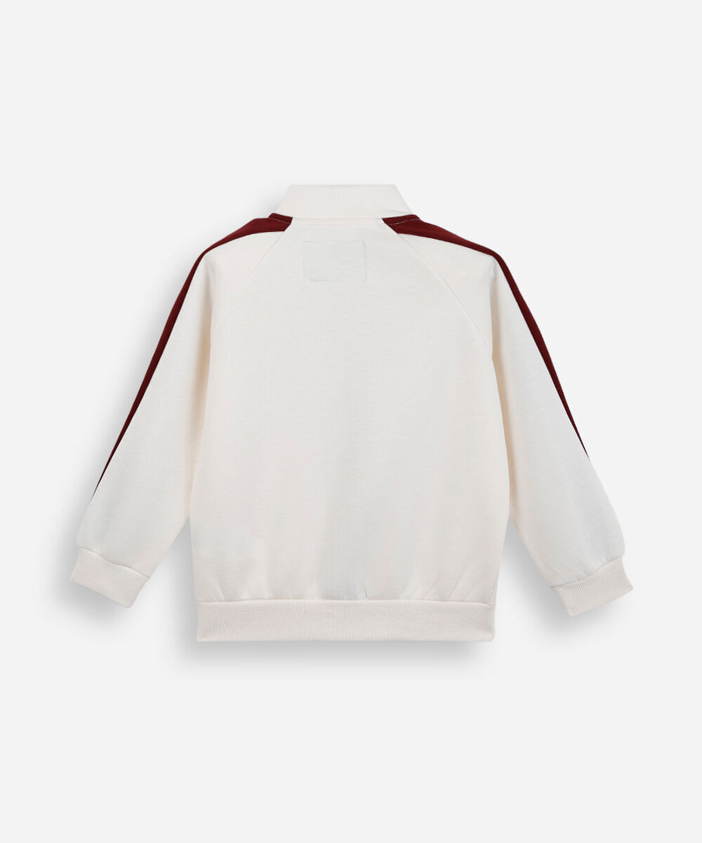 jaqueta infantil de moletom gola alta com recorte off white