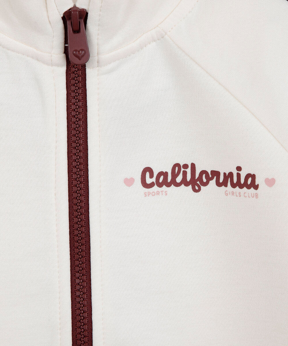 jaqueta infantil de moletom gola alta com recorte off white