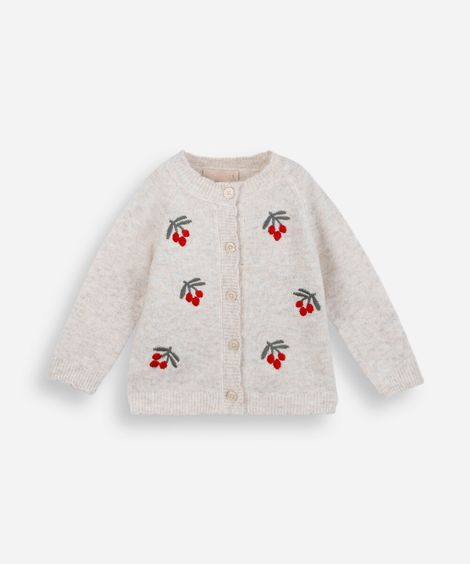cardigan infantil de tricot cerejas bege