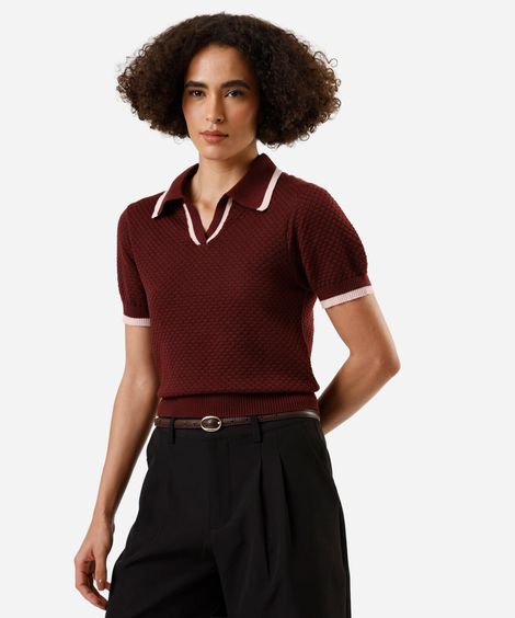 polo feminina de tricot texturizada vinho