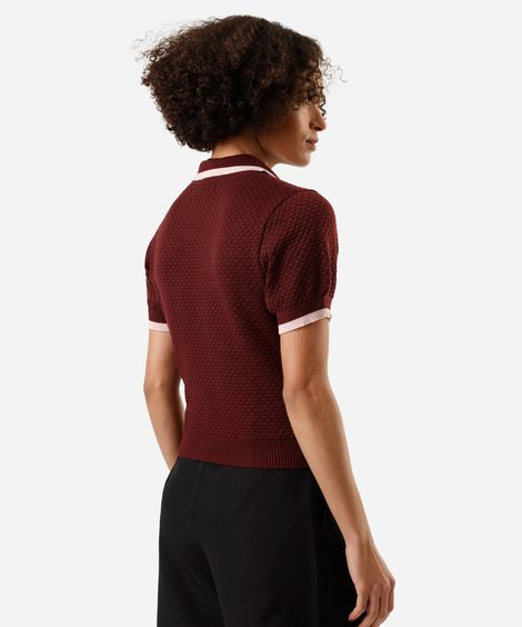 polo feminina de tricot texturizada vinho